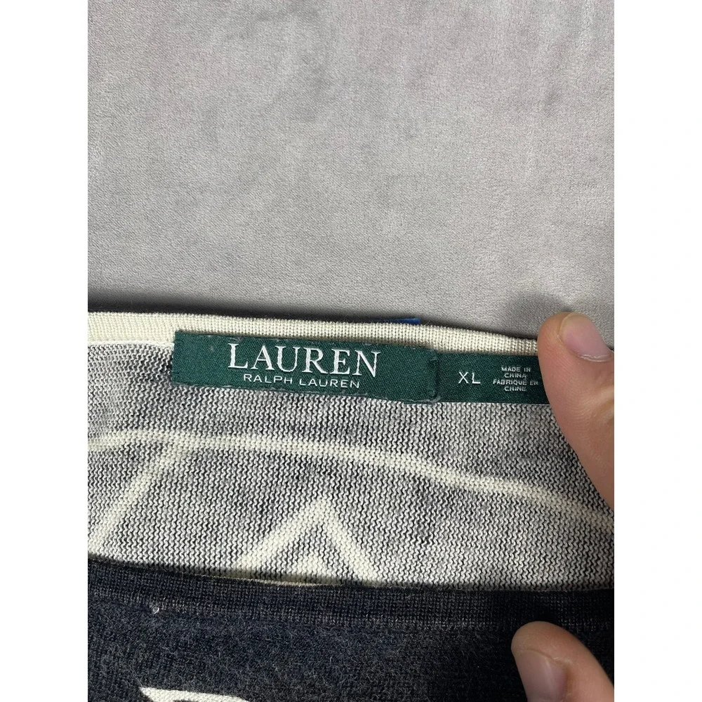 Lauren Ralph Lauren Womens XL Black White Geometric Knit Dolman Sweater‎ AS IS